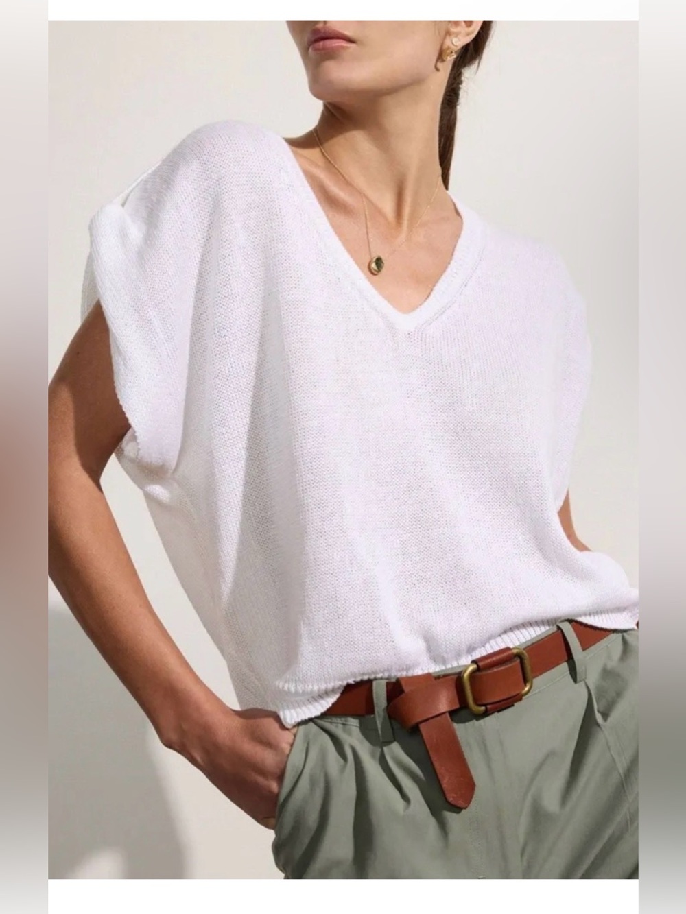 Brochu Walker White V-Neck Knit Tank Sweater